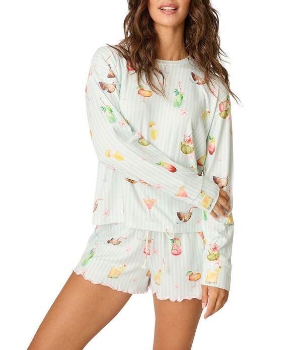 ピージェイサルベージ レディース トップス カットソー クルーネック プリント ニット ジャージー Pj Salvage Long Sleeve Crew Neck Cocktail Print Bu