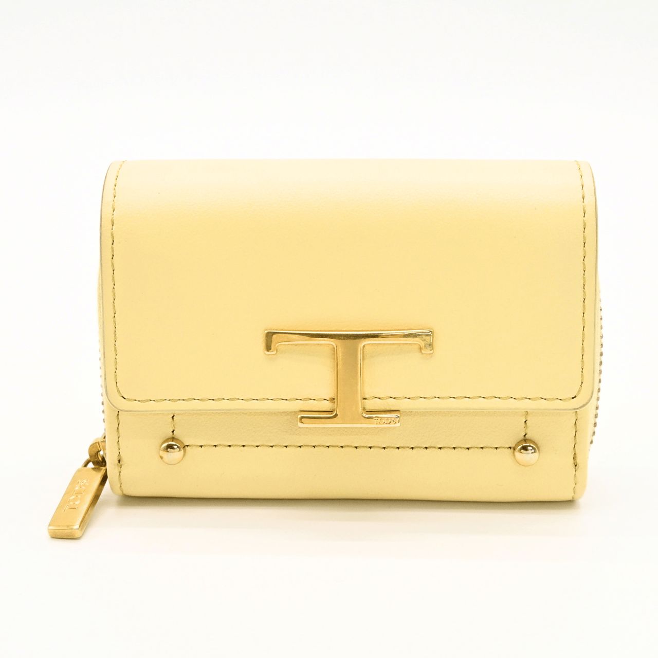 TOD’S トッズ Tタイムレス ミニウォレット レザー イエロー 財布 黄色 コンパクトウォレット (32206)