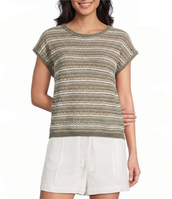 ブルーペッペーブルーペッパー レディース アウター ニット・セーター ドロップショルダー Blu Pepper Stripe Boat Neck Drop Shoulder Short Sleeve