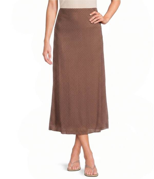 ブルーペッペーブルーペッパー レディース ボトムスカート プリント メッシュ ミディ Blu Pepper Mesh Dotted Print Midi Skirt Brown ブラウン