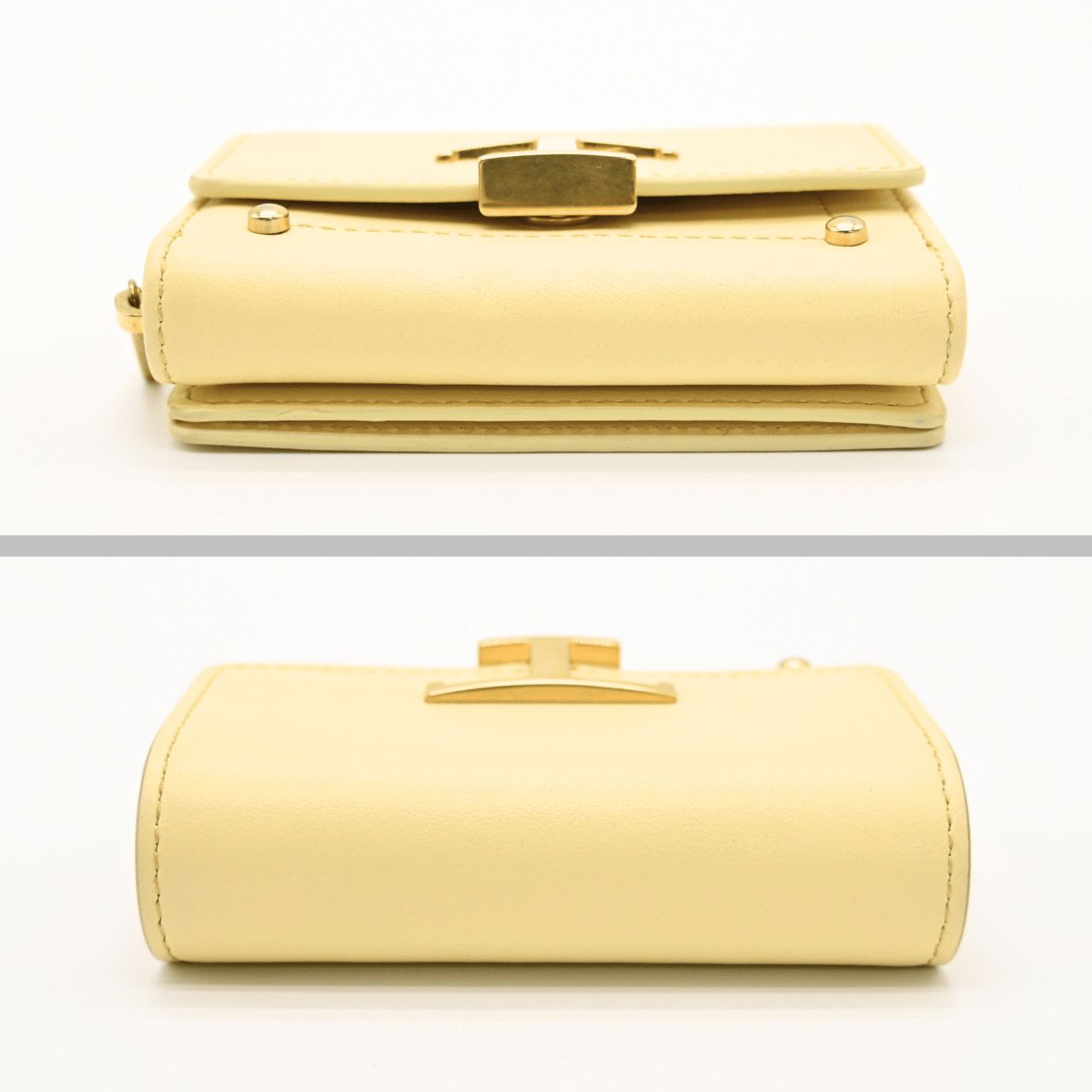 TOD’S トッズ Tタイムレス ミニウォレット レザー イエロー 財布 黄色 コンパクトウォレット (32206)