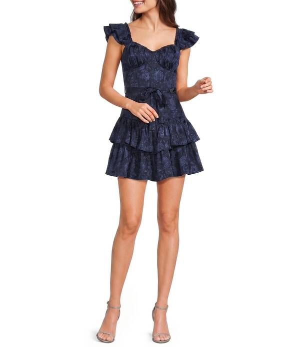 ミッドナイト ドール レディース トップス ワンピース フラワー柄 プリント フリル ミニ フラワー Midnight Doll Textu red Floral Printed Jacquard R