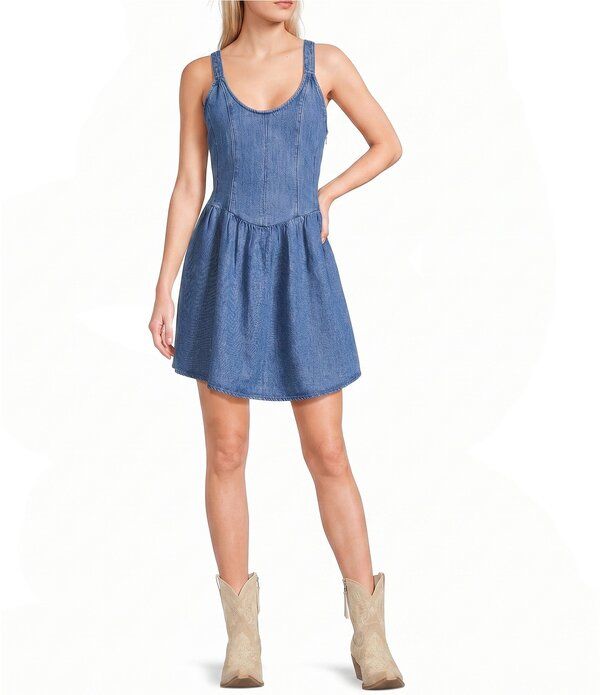 ラングラー レディース トップス ワンピース ノースリーブ デニム WranglerR Sleeveless Drop Waist Denim Dress Midenim デニム