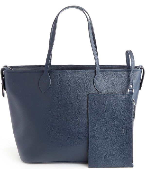 ロイス レディース バッグ ROYCE New York Pebbled Grain Wide Tote Bag with Wristlet Navy ネイビー