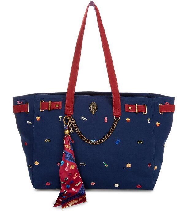 カートジェイガーロンドン レディース バッグ 刺繍 Kurt Geiger London Sloanembroide red Canvashopper Tote Shoulder Bag Blue ブ
