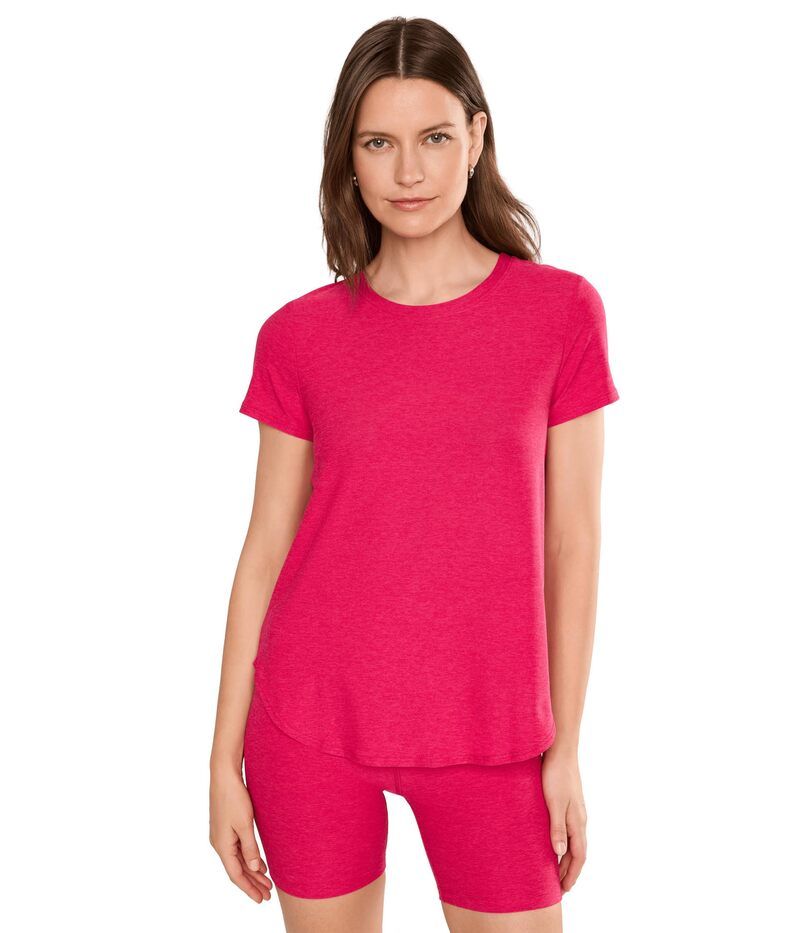 ビヨンドヨガ レディース トップス シャツ ダウン Beyond Yoga Featherweight On The Down Low Tee Berry Red Heath レッド