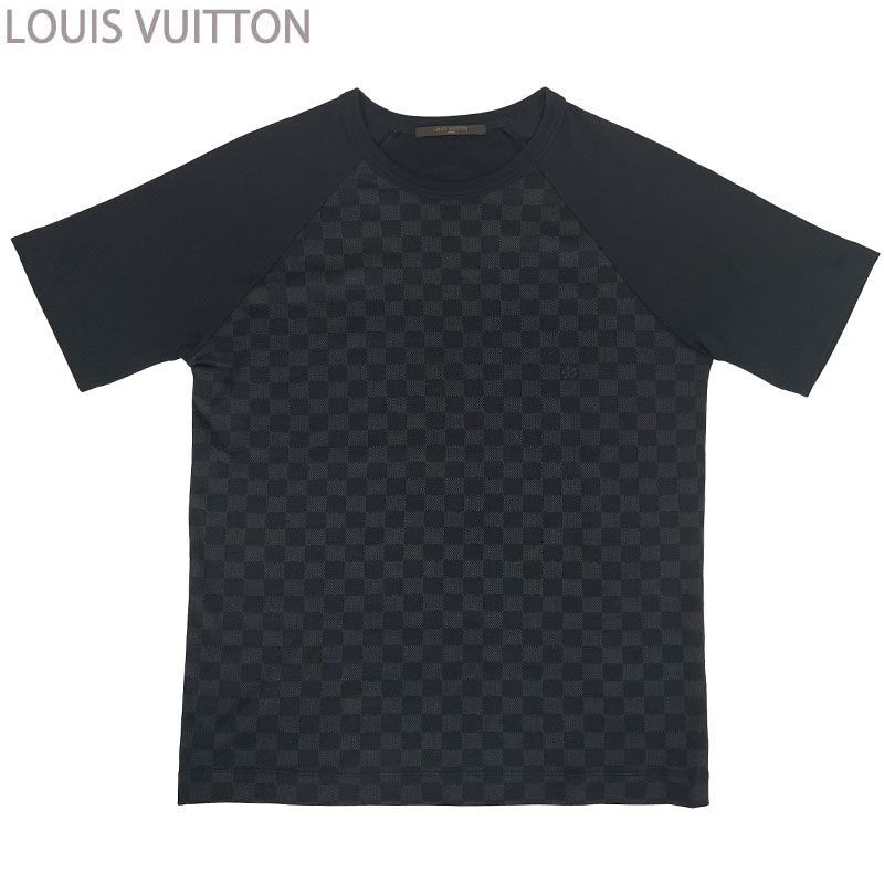 【中古】LOUIS VUITTON ルイ・ヴィトン ダミエ柄 ラグラン 半袖Tシャツ RM082D MNJR61JEI ブラック S コットン メンズ イタリア製