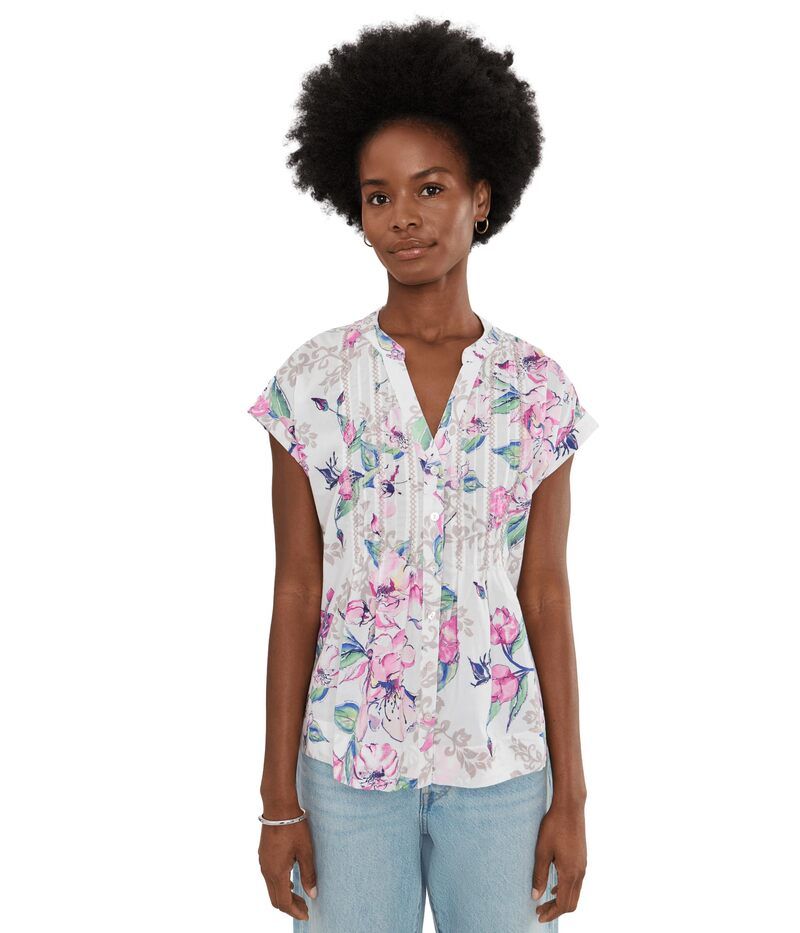 トッミーバハマ レディース トップス シャツ フラワー柄 フラワー Tommy Bahama Floral Gardens Crossstitch Short Sleeve Top White ホワイ