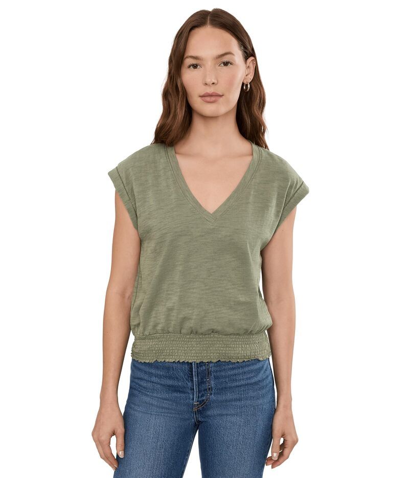 リラピー レディース トップス シャツ Vネック シャーリング Lilla P Smocked Hem VNeck Fern