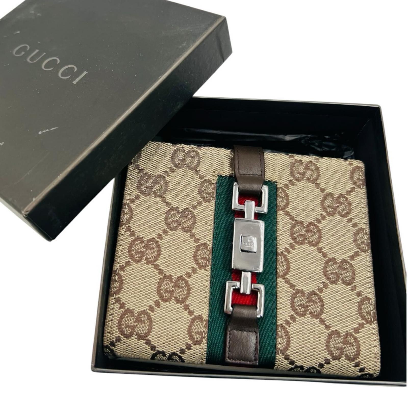 未使用品　GUCCI グッチ　二つ折り財布　GG柄 シェリーライン　ブラック GUCCI グッチ 財布 ジャッキー GG シェリーライン 二つ折り - メルカリ