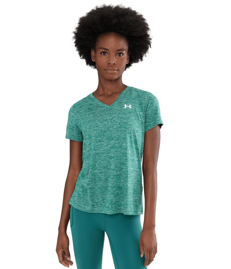 アンダーアーマー レディース トップス シャツ Vネック Under Armour Tech Short Sleeve VNeck Twist Rack GreenWhit グリーン