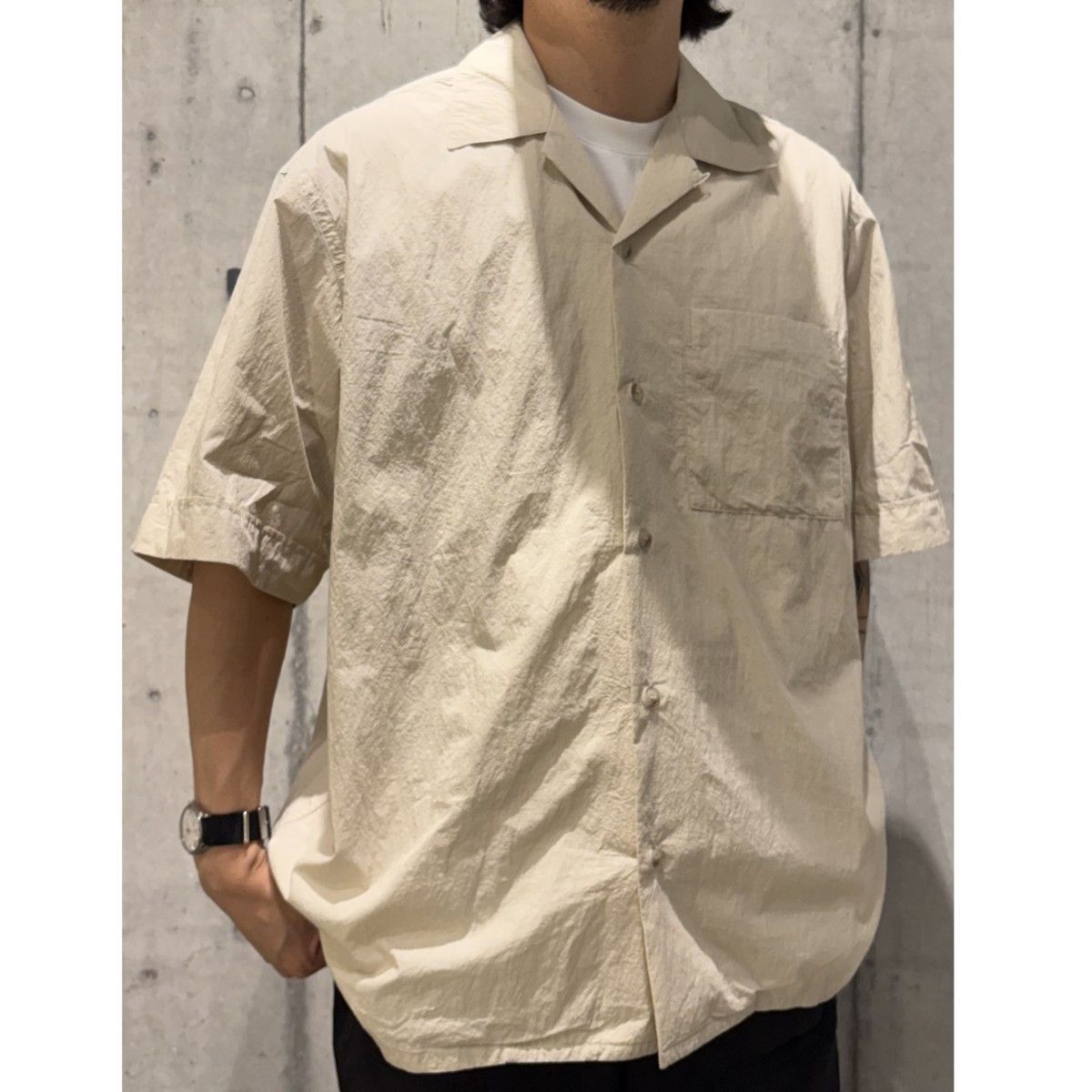 KAJA 26SS OPEN COLLAR S／S WA-RK SHIRT和紙ライクサニードライ加工オープンカラー半袖シャツ 8069000146776