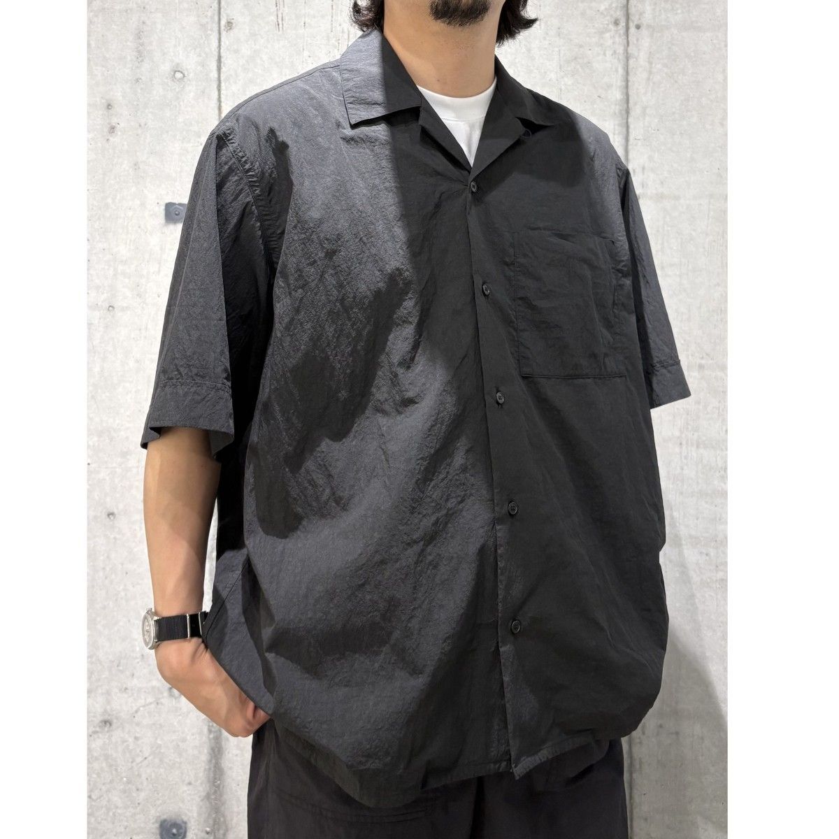 KAJA 26SS OPEN COLLAR S／S WA-RK SHIRT和紙ライクサニードライ加工オープンカラー半袖シャツ 8069000146769