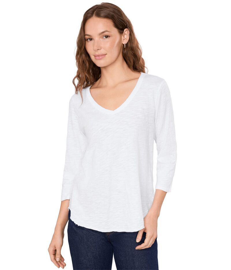 モッドドック レディース トップス シャツ Vネック Mododoc 34 Sleeve VNeck Tee with Curved Hem White Halo ホワイト