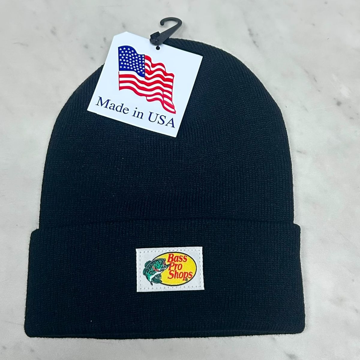 アメリカ製 全米最大級のアウトドアブランド Bass Pro Shops バスプロショップス ロゴラベル ニット帽 黒 (Bps81)