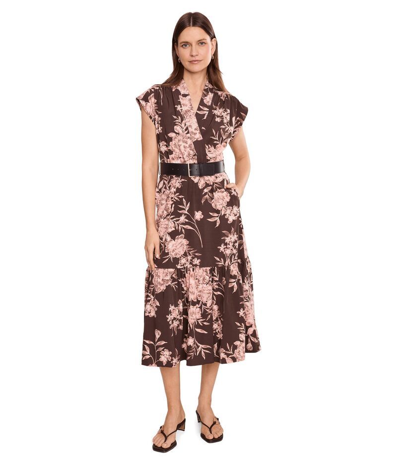 カルバンクライン レディース トップス ワンピース A ライン フラワー柄 ミディ フラワー Calvin Klein Short Sleeve Floral Commuter Belted ALin