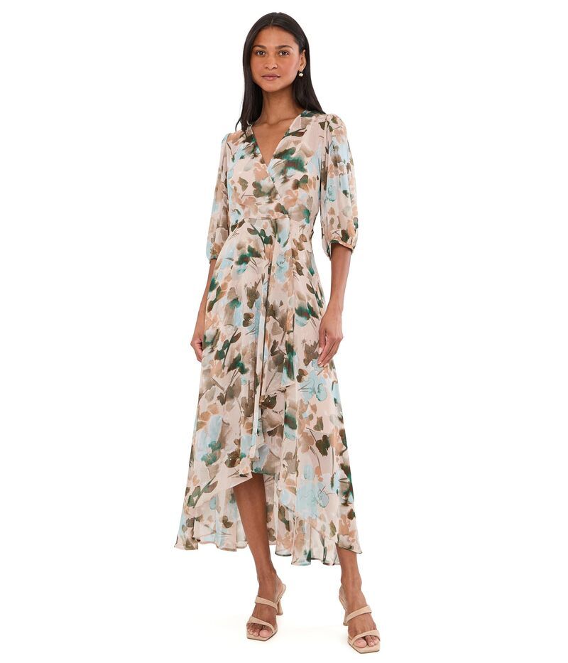 カルバンクライン レディース トップス ワンピース シフォン フラワー柄 ミディ フラワー Calvin Klein 34 Sleeve Floral Chiffon HighLow Midi Lat