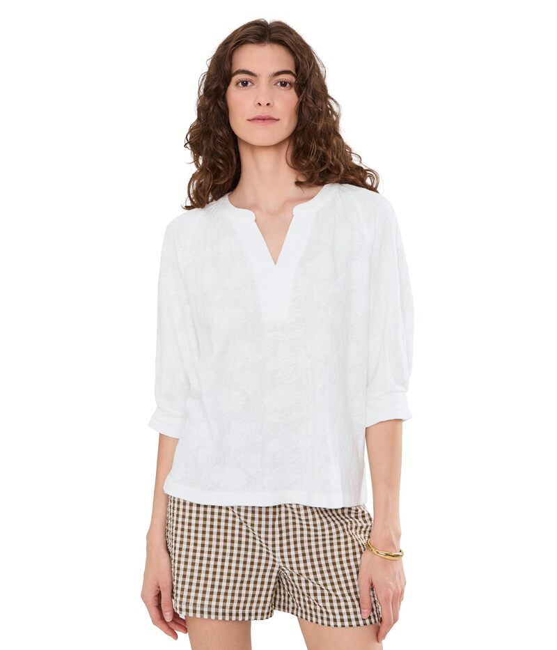 ニックプラスゾーイ レディース トップス シャツ レース ニット Niczoe NZT Lace Knit Split Neck Topaper White ホワイト