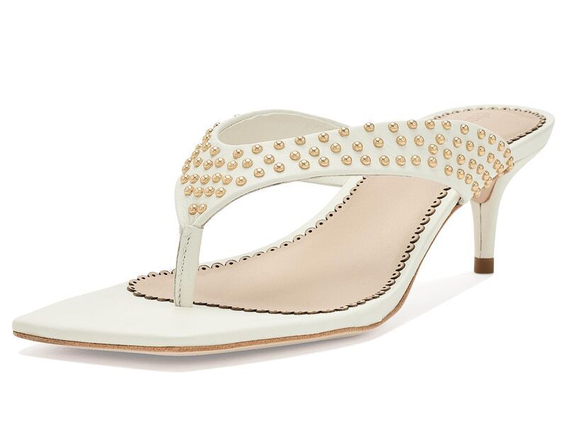 サンク ア セプト レディース シューズ ヒール レザー Cinq A Sept Frankie Studded Leather Kitten Heel IvoryGold アイボリー