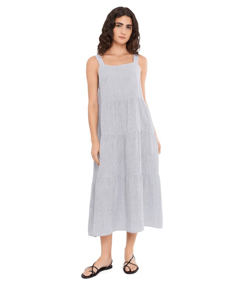 エイリーンフィッシャー レディース トップス ワンピース ティアード コットン Eileen Fisher Striped Organicotton Gauze Tieredress White Bl
