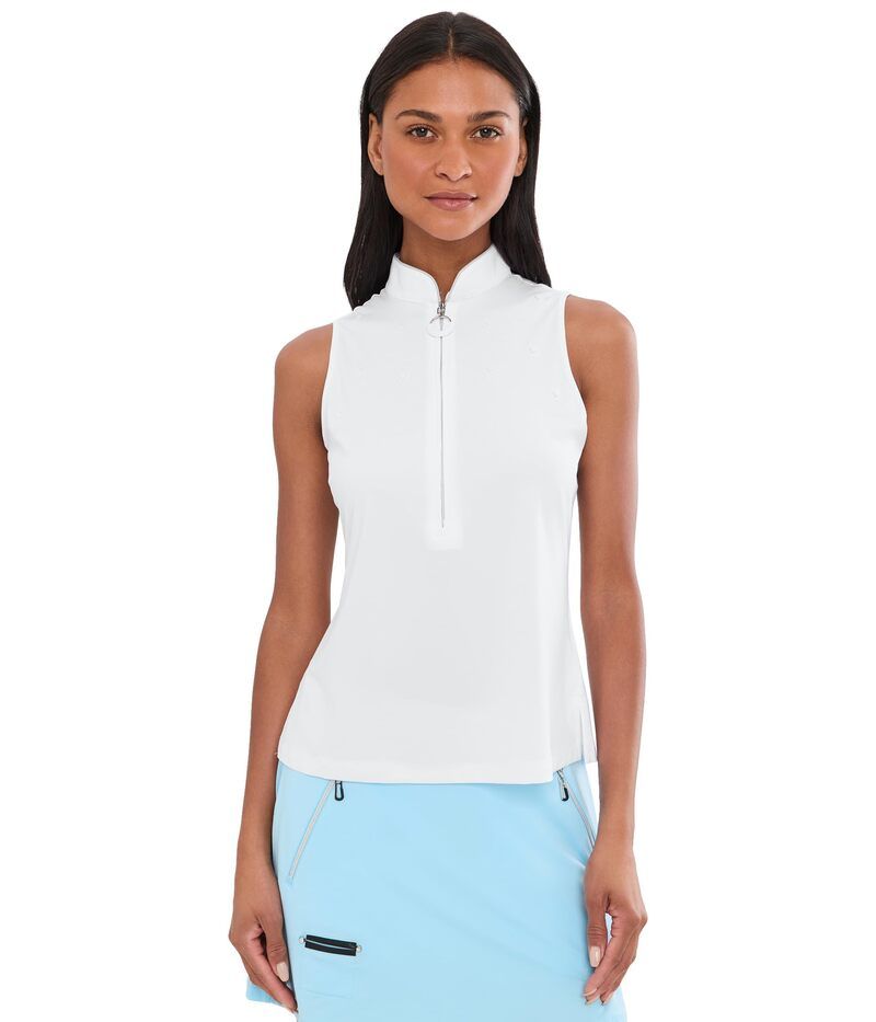 ジャイミーサドック レディース トップス シャツ ノースリーブ Jamie Sadock Sleeveless Zip Mock Top with Studetail White ホワイト