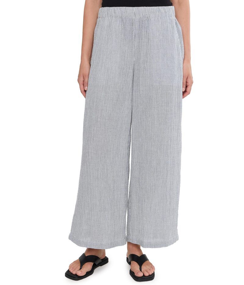 エイリーンフィッシャー レディース ボトムス カジュアルパンツ コットン アンクル Eileen Fisher Striped Organicotton Gauze Ankle Pant White