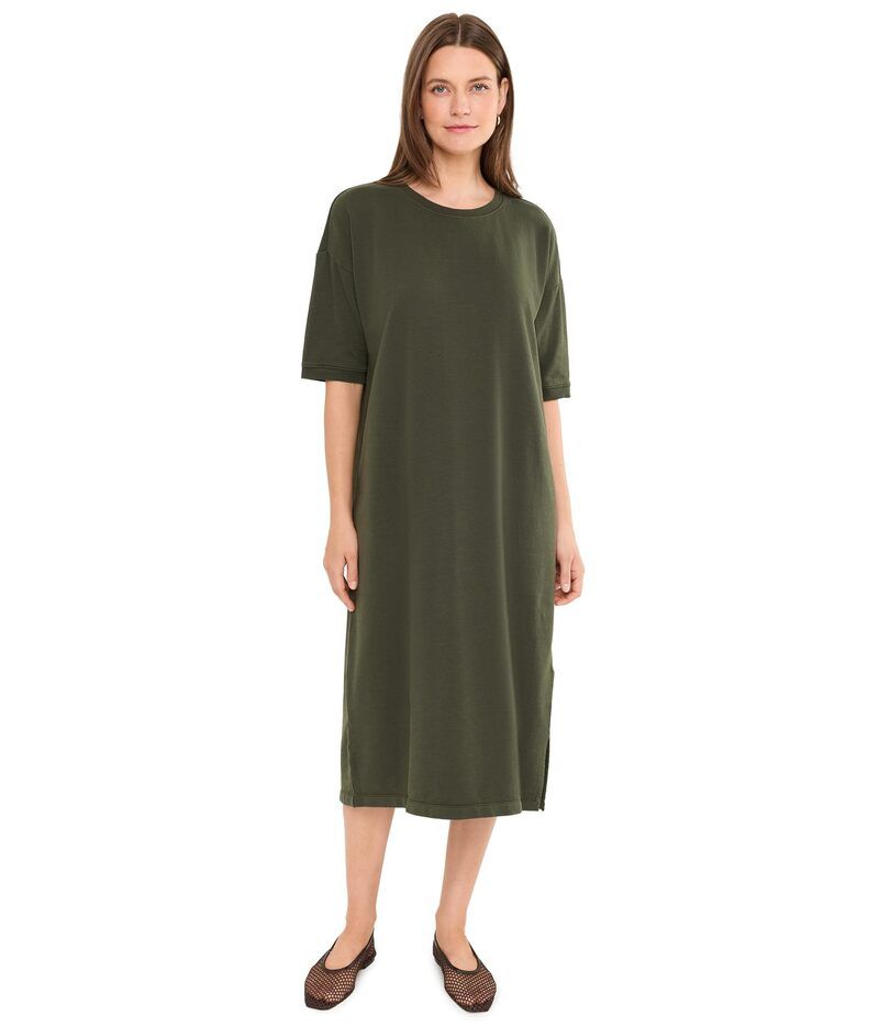 エイリーンフィッシャー レディース トップス ワンピース クルーネック パイル Eileen Fisher Garment Dyed Terry Crew Neck Calf Length Dress