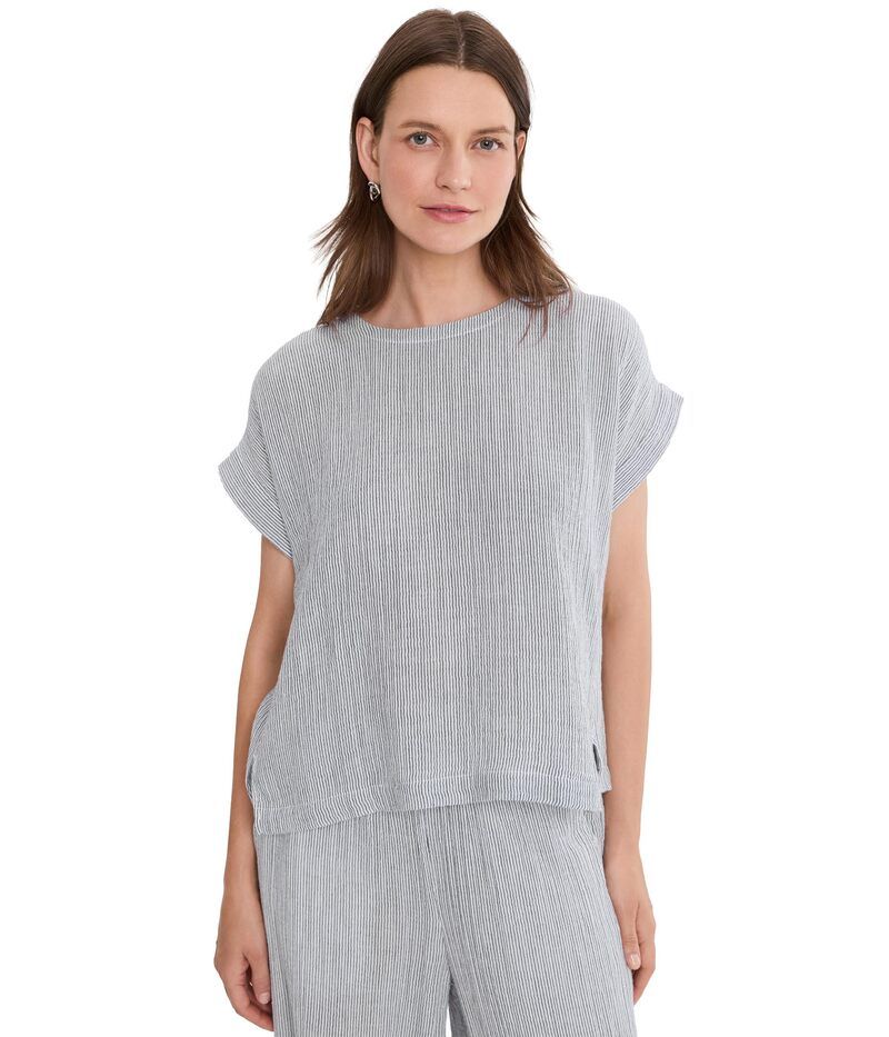 エイリーンフィッシャー レディース トップス シャツ コットン Eileen Fisher Striped Organicotton Gauze Round Neck Top White Black