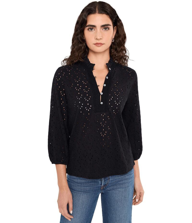 ニックプラスゾーイ レディース トップス シャツ フリル ニット Niczoe Knit Eyelet Ruffle Neck Top Black Onyx ブラック