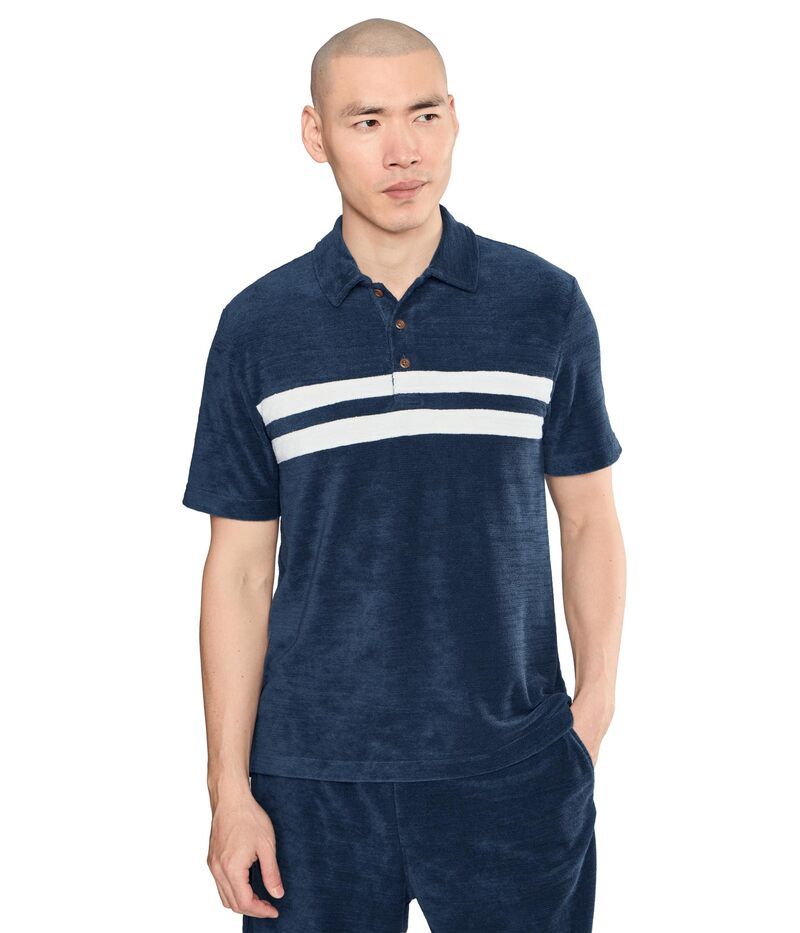 ファレティ メンズ トップス シャツ パイル Faherty Cabana Towel Terry Surf Stripe Polo Deep Navy ネイビー