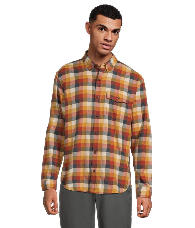 エルエルビーン メンズ トップス シャツ Llbean Brushed Jaspe Twill Shirt Plaid Traditional Untucked Fit Light Mahogany