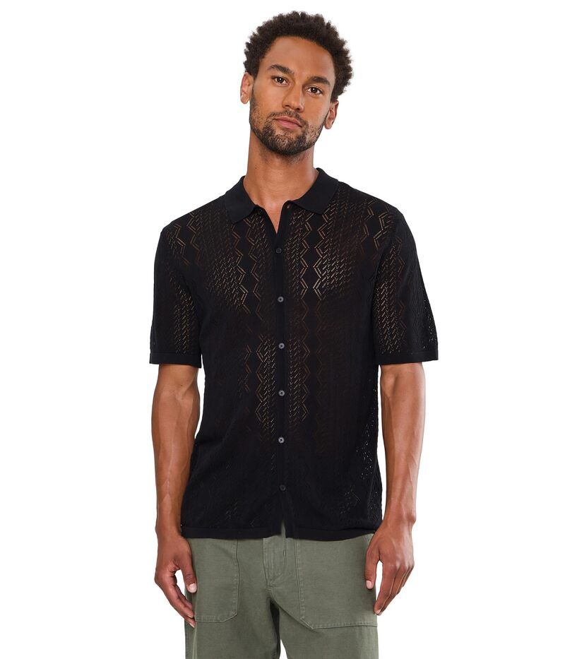 ジョンバルベイトス メンズ アウター ニット・セーター シャツ John Varvatos Emil Short Sleeve Pointelle Sweater Shirt Y2701f26 Bla 47,880円