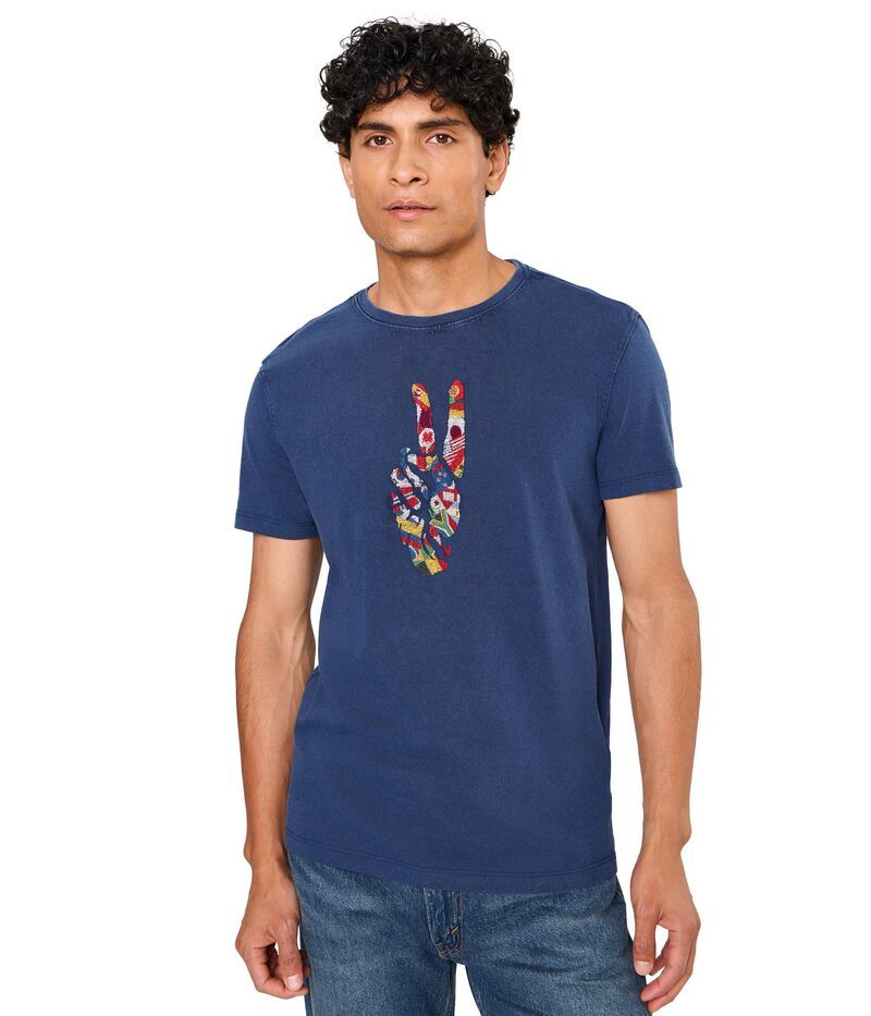 ジョンバルベイトス メンズ トップス シャツ John Varvatos World Flags Peace Tee KG7781F26 Indigo インディゴ