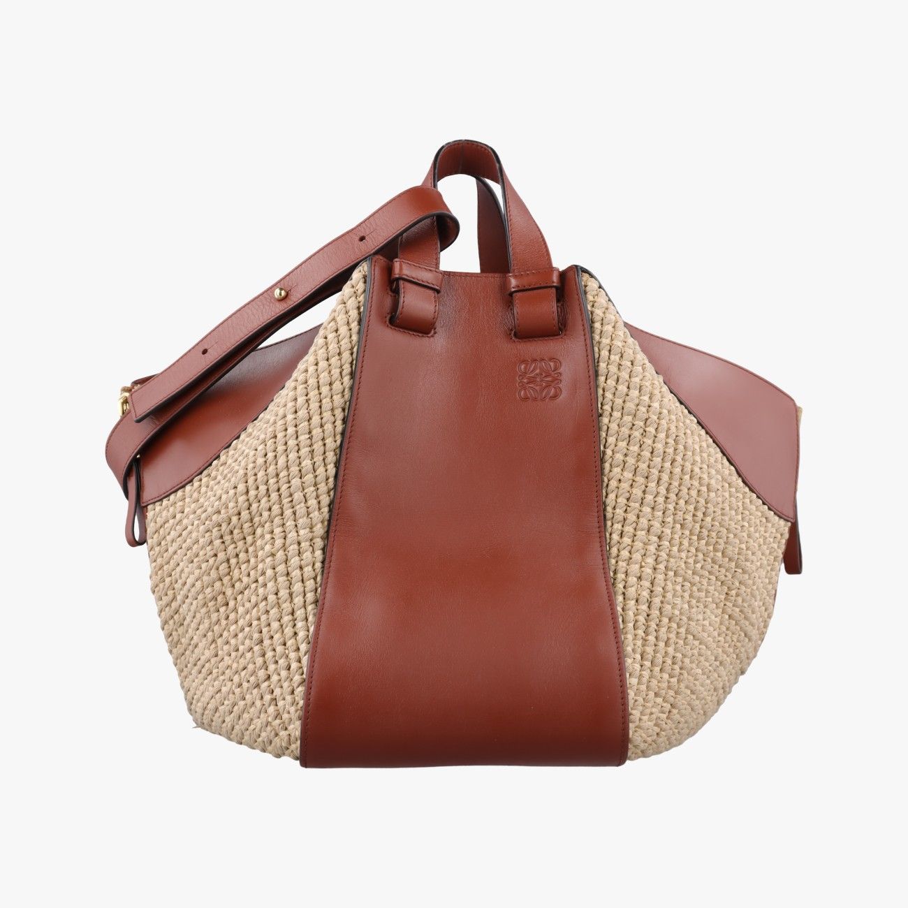 ロエベLoeweハンモック スモール ブラウン×ベージュ レザー×ラフィア 061701
