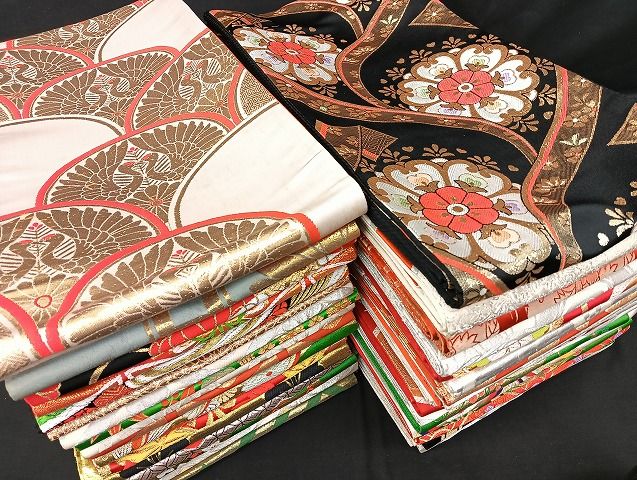 平和屋本店■子供帯 まとめて 35点 鳳凰 向かい鶴 孔雀 蝶 松竹梅 花柄 正倉院 アンティーク 金銀糸 など 着用可能多数 未使用品有 mmm1303