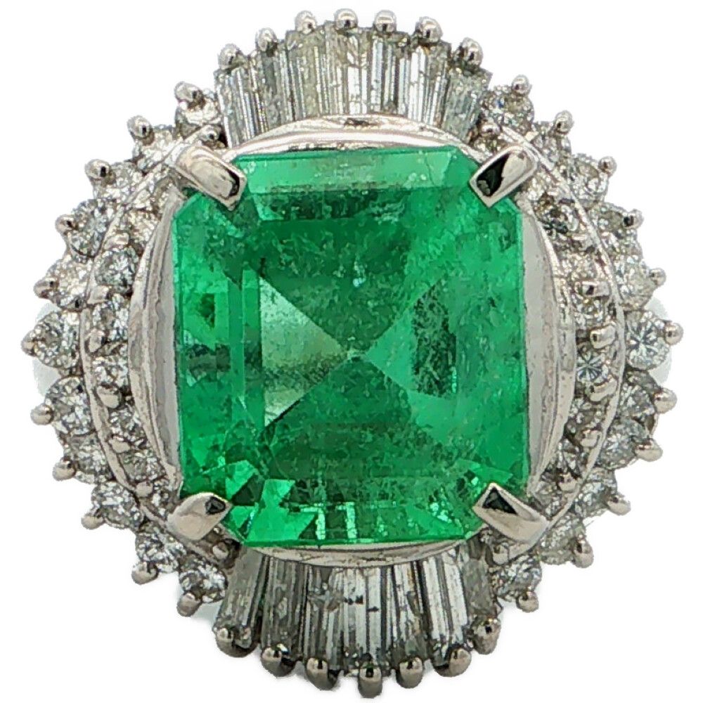 5.1ct 1.11ct コロンビア エメラルド ダイヤモンドリング 指輪 Pt900-11.7g 13.5号 #53.5 プラチナ【♀】【S】【レディース】★■617896【中古】