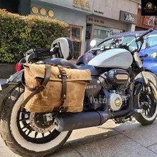 ヴィンテージ メンズ モーターサイクル バックパック 防水キャンバス レザー レトロ リアシートバッグ サドルバッグ バイカー サイドバッグ