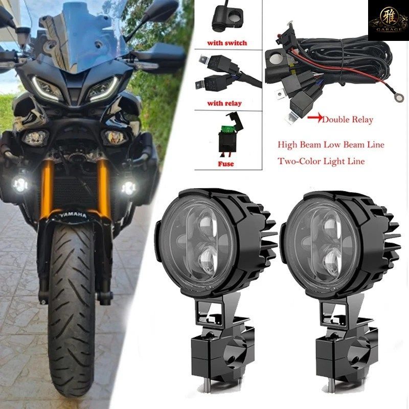 100W オートバイ用ヘッドライト フォグライト LED 補助ドライビングライト スポットライト ヘッドランプ デュアルカラー フラッシャー ファ