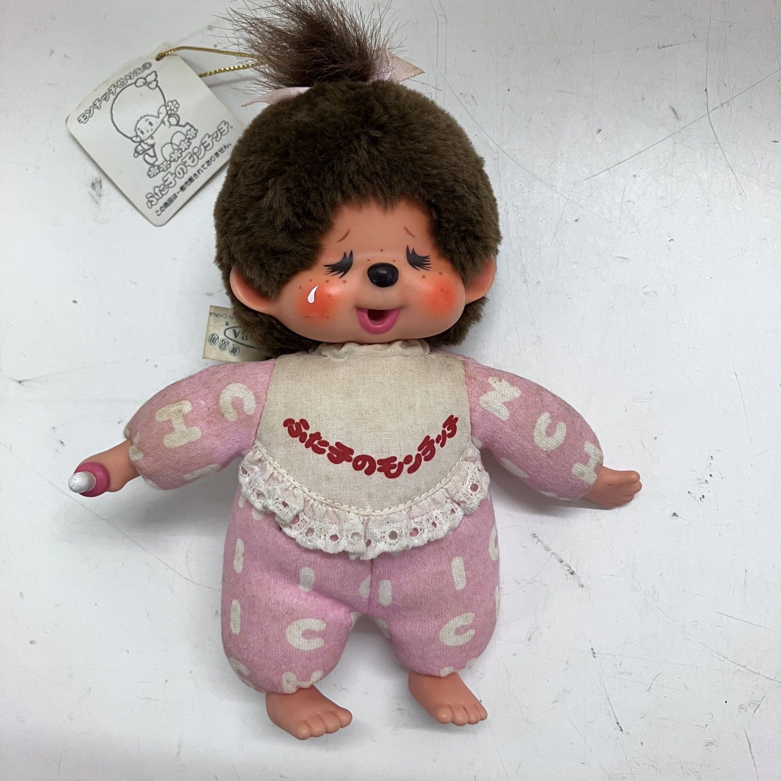 ◆ Sekiguchi セキグチ ぬいぐるみ TAKARA タカラ ふた子のモンチッチ ベビー 景品用 タグ付き 当時物 女の子 昭和レトロ 現状品