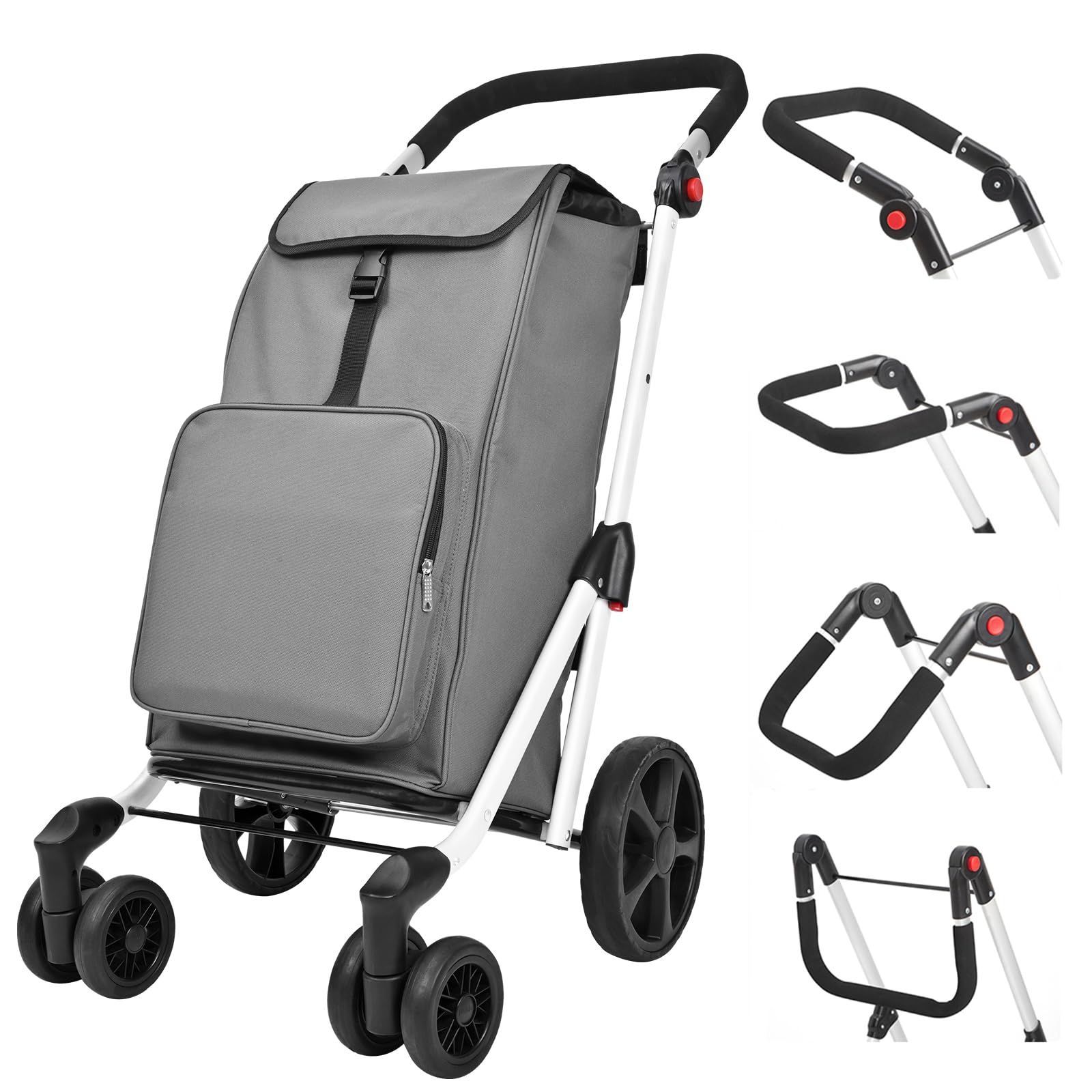 【特価商品】保冷バッグ付き ショッピングキャリー 押す引く２way 買い物カート 45L大容量 買い物 6輪 キャリー おしゃれ ショッピングカート 軽量 （グレー）
