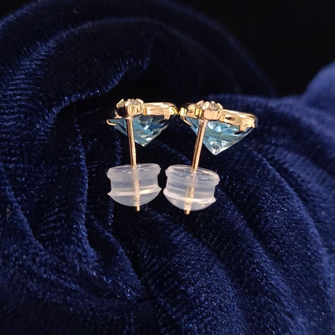 圧倒的な透明感 計4ct 大粒 ブルートパーズ ダイヤ K18 ハート ピアス