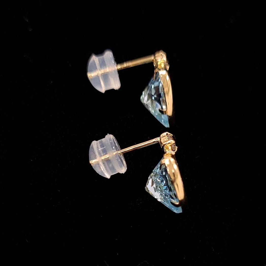 圧倒的な透明感 計4ct 大粒 ブルートパーズ ダイヤ K18 ハート ピアス 