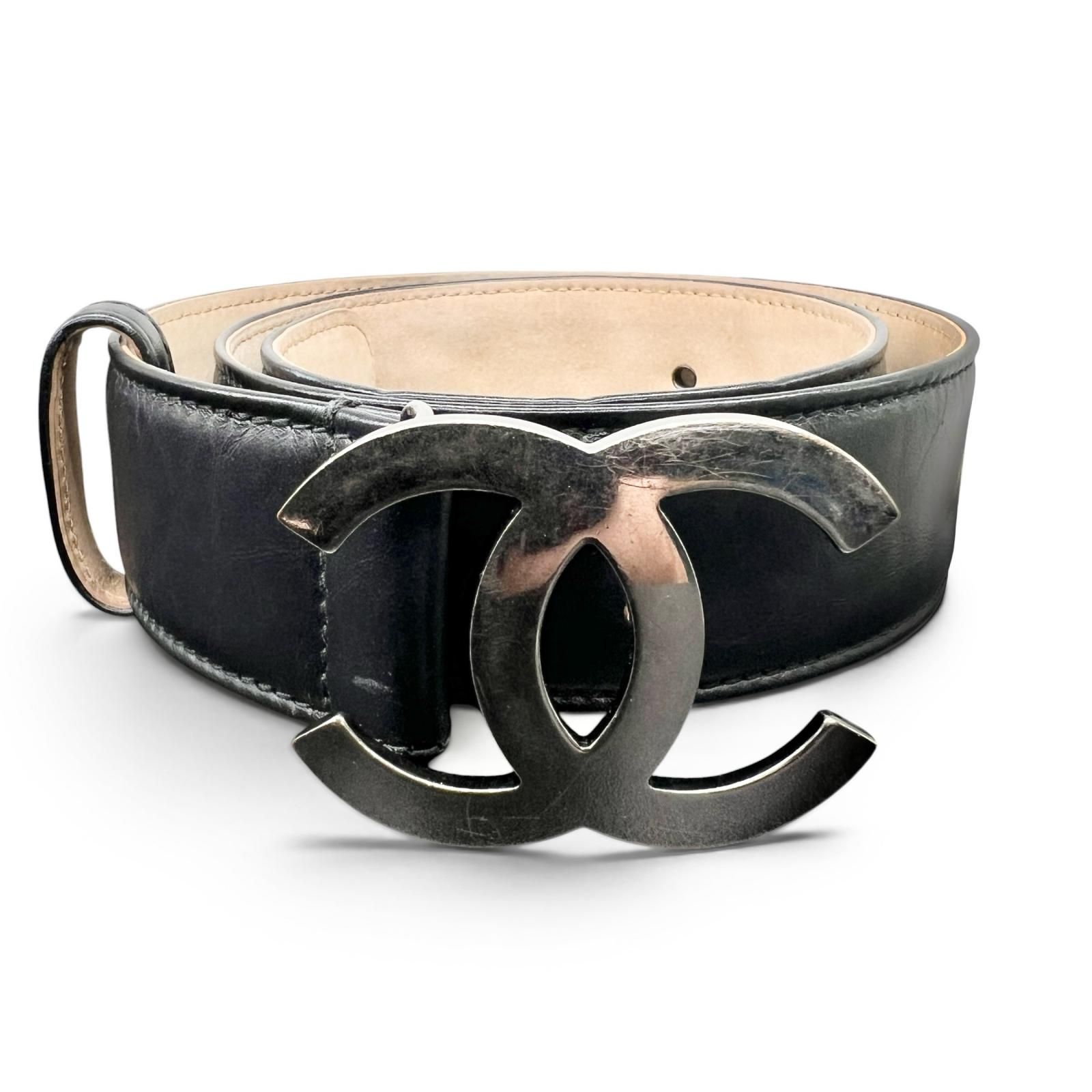 CHANEL 希少 美品 シャネル ココマーク アイコン ベルト B13V レザー #80/32 ABランク 鑑定済 中古 シャネルベルト
