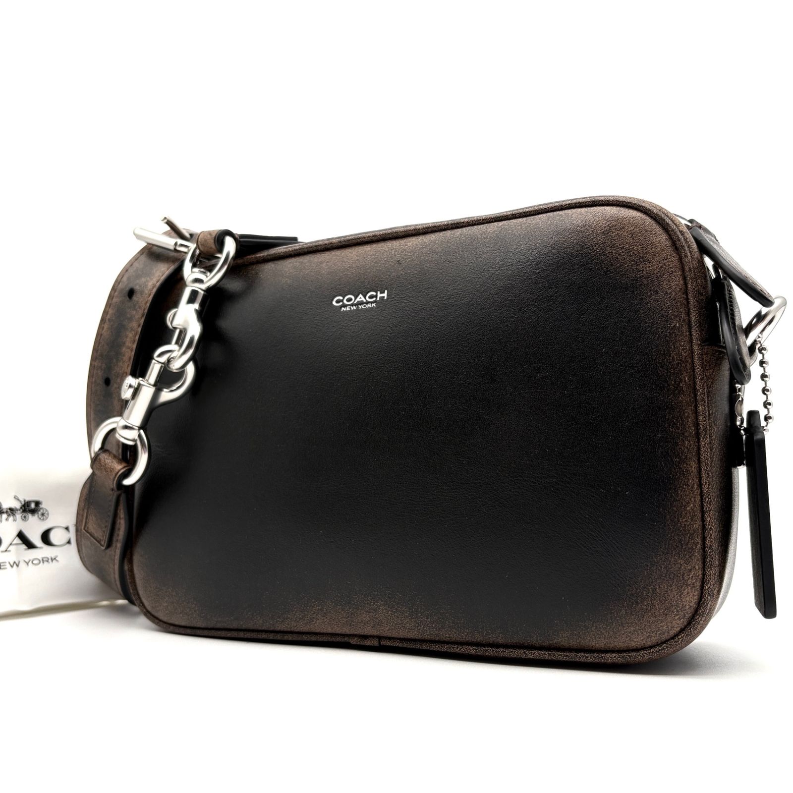 未使用に近い 現行記載 コーチ COACH ラジオ カメラバッグ ショルダーバッグ クロスボディ ラブドレザー ブラック 黒 ブラウン 茶 ボーナス 夏休み 帰省 お盆 敬老の日 サマーギフト シルバーウィーク ご褒美