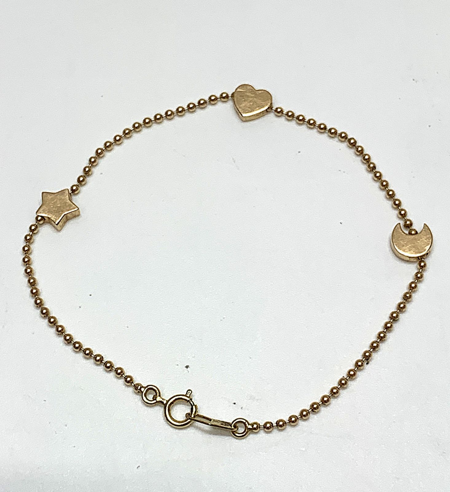 K18 STAR JEWELRYK スタージュエリー 星・月・ハート 付きボールチェーン ブレスレット 3.6ｇ 17ｃｍ ゴールド系