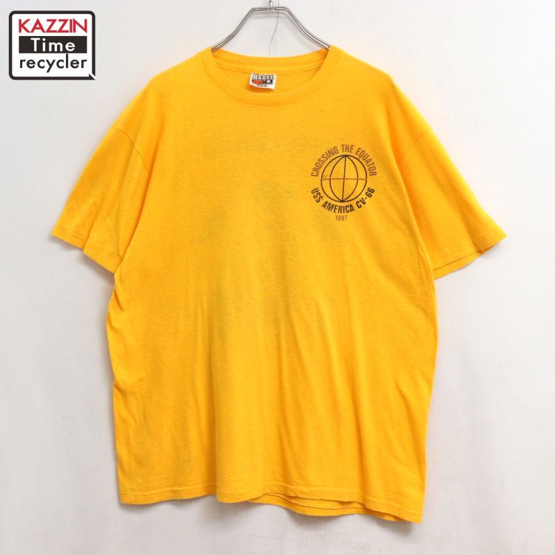 80s USA製 vintage Hanes 両面 ミリタリープリント 半袖Ｔシャツ メンズ 表記XLサイズ