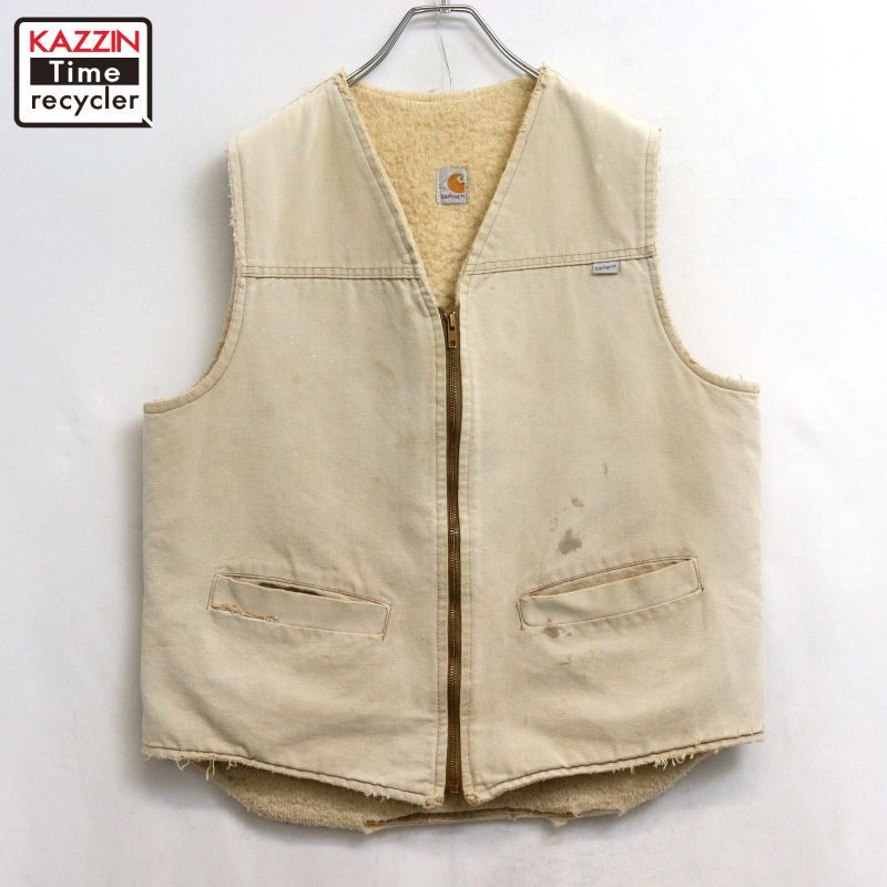 80s USA製 vintage Carhartt 裏地ボア ジップアップ ダック ベスト