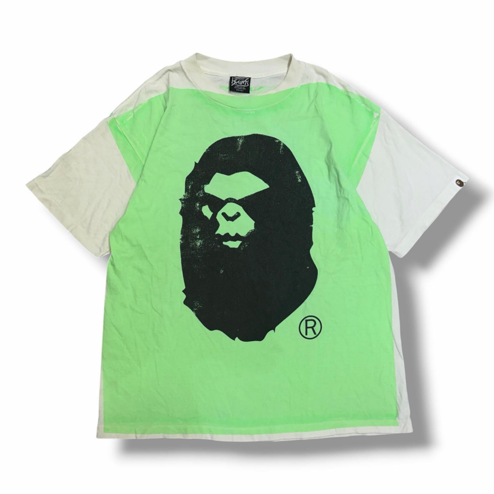 SAINT MICHAEL HANDPRINT BAPE_SS TEE コラボ エイプ プリント Tシャツ Tシャツ セントマイケル SM-HR1-0000-C34 ホワイト L （1106M）