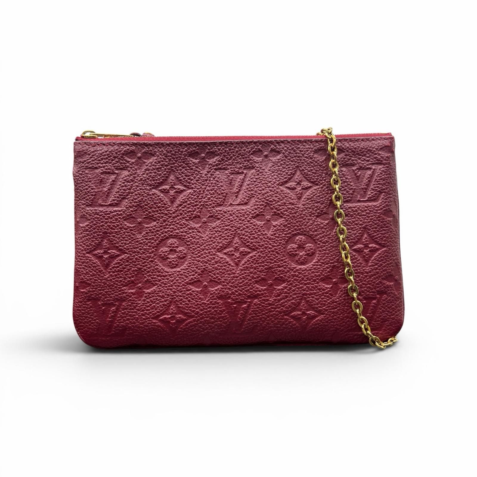 LOUIS VUITTON 美品 ルイヴィトン ポシェット ドゥーブル ジップ モノグラムアンプラント チェーンショルダーバッグ チェリーベリー M68574 レザー GI3139 RFID確認済 LV ABランク 中古 鑑定済
