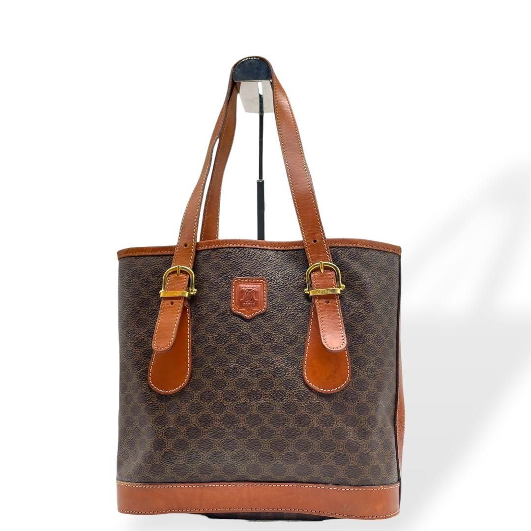 良品　CELINE セリーヌ　トートバッグ　マカダム柄　PVC レザー　ブラウン